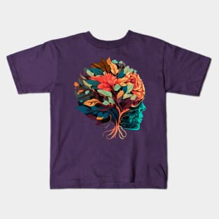 Floral Head with Colourful Flowers Kids T-Shirt